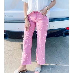 Pink pearl denim pants